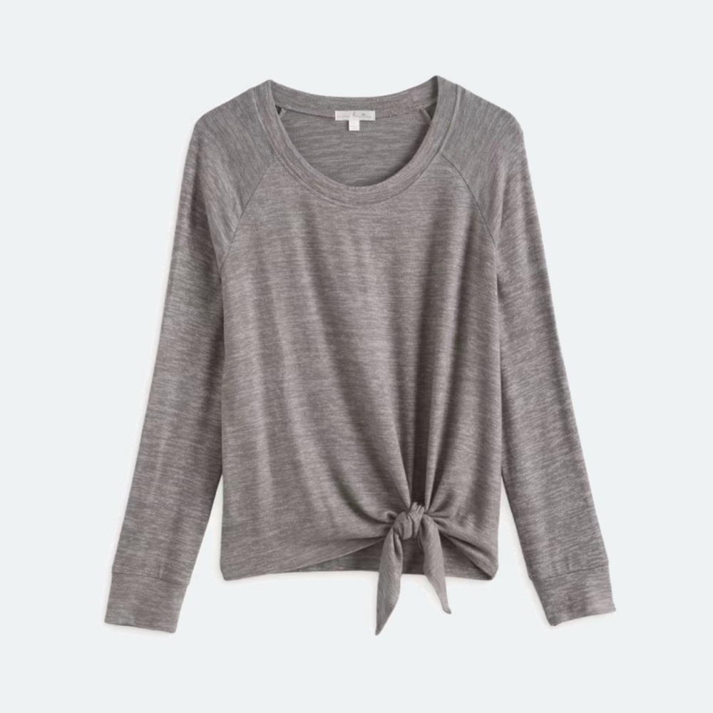 Nine Britton Heathered Gray Tie-Front Sweater